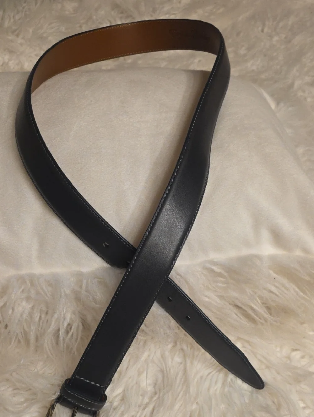 English Laundry Black Leather Belt with Brown Interior and Silver Buckle Size 40